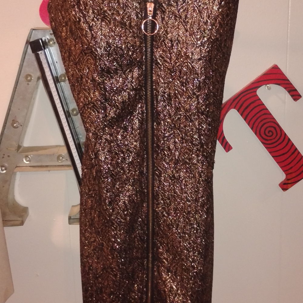 Haute Monde Metallic Brown Mini Dress